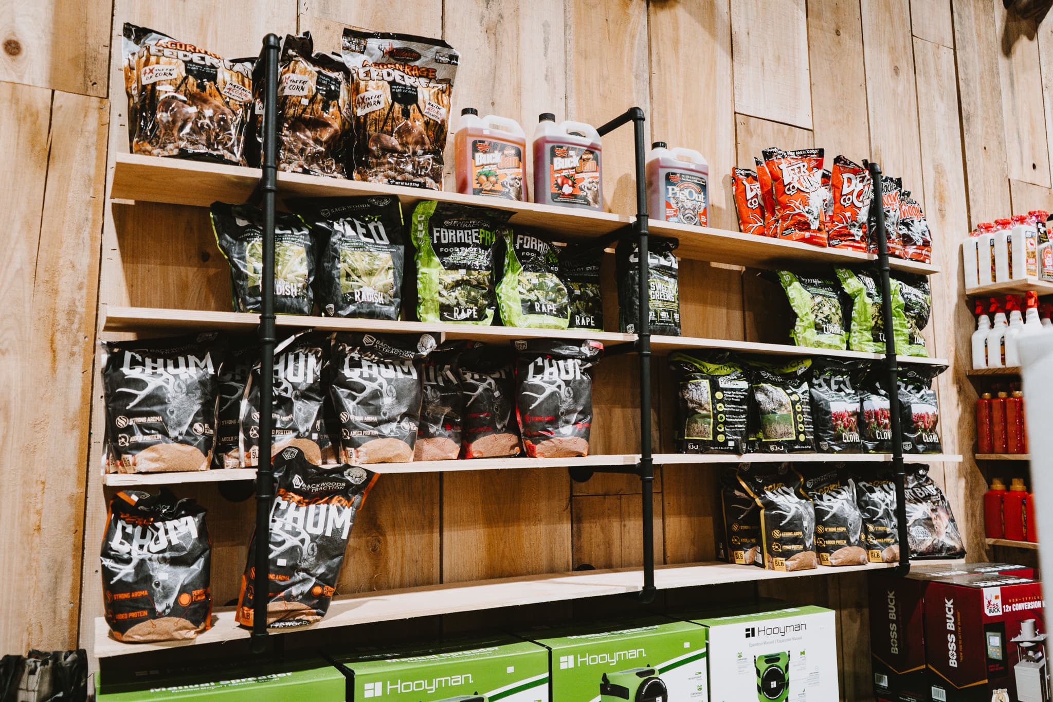 Fishing and outdoor equipment arranged inside Sip Outdoors